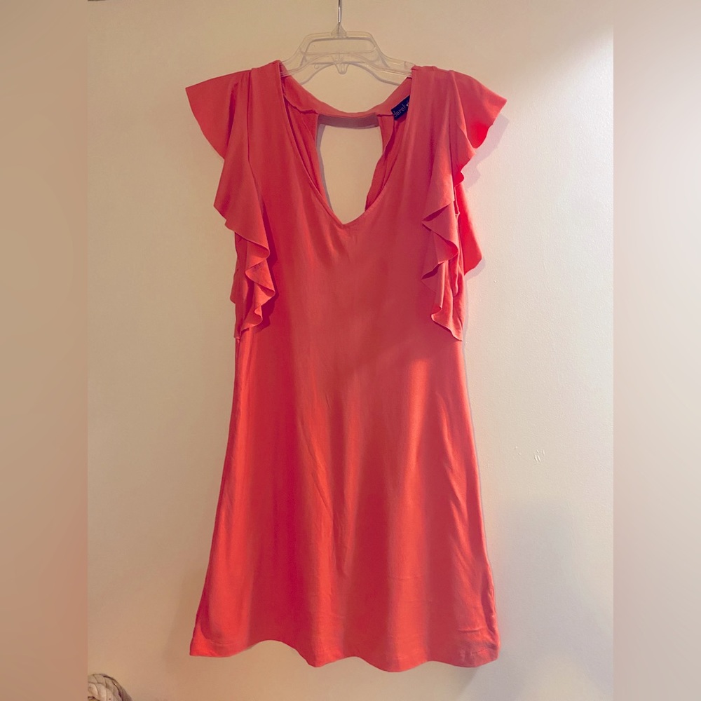 Coral ruffle sleeve dress